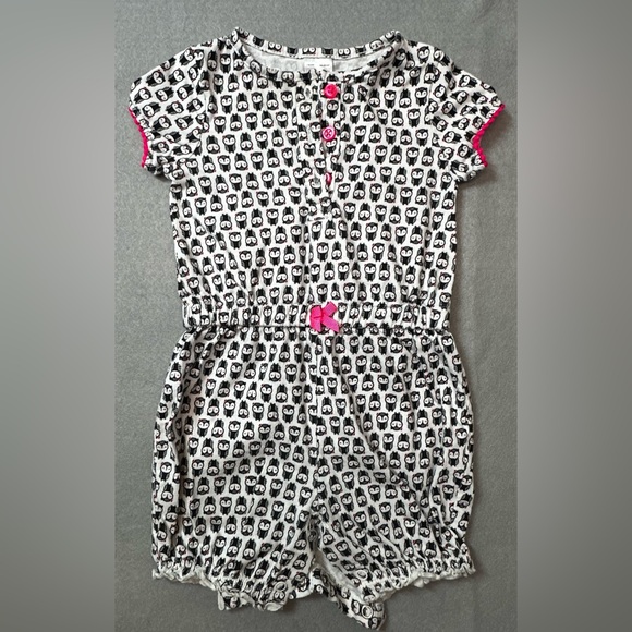 Carter's Other - Carters Baby Girls' Black and White Owl Print jumpsuit with pink details 6-9m